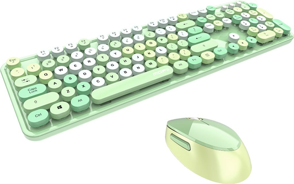 Mofii Sweet Keyboard Mouse Combo Mischfarbe 2.4G Wireless Keyboard Mouse Set Kreisfoermige Aufhaengung Tastenkappe fuer PC Laptop Gruen(Englische...