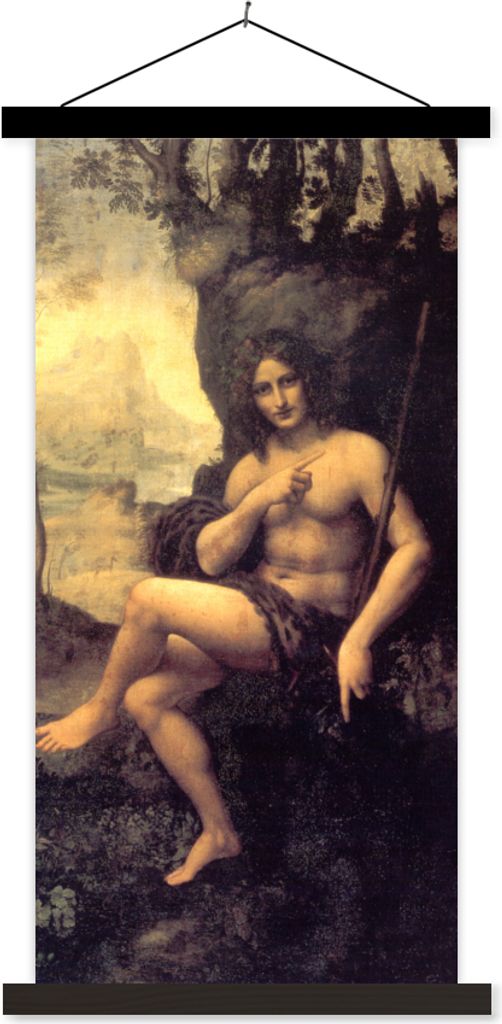 MuchoWow Textilposter Der heilige Johannes in der Wüste - Leonardo da Vinci 90x180 cm mit schwarzem Rahmen - Dekoration Wohnzimmer