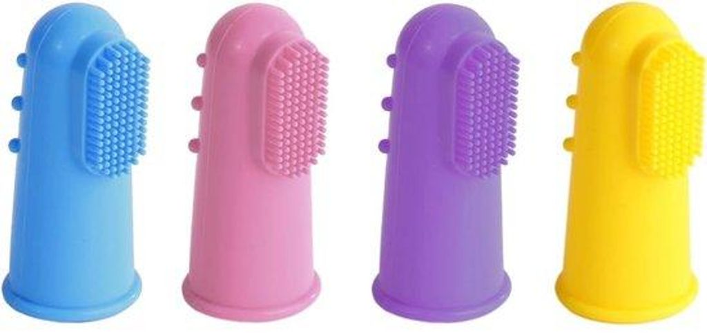 Famanu Set von 4 Silikon-Zahnbürsten für Haustiere – Inklusive Aufbewahrungsbox, Weiches Material für Kleine Hunde und Katzen