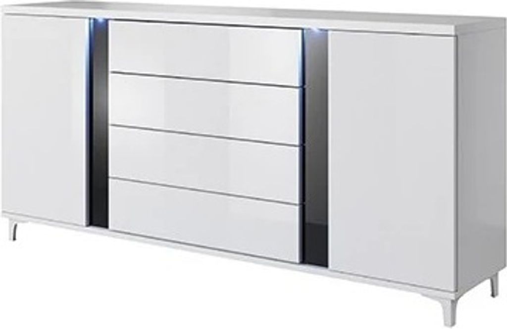 A modern white sideboard with LED lighting.