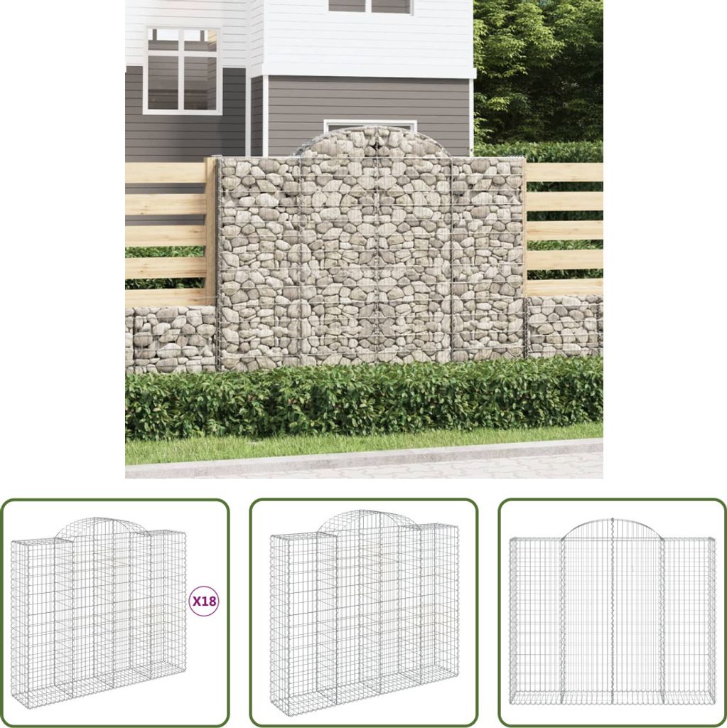 The Living Store Gabionen mit Hochbogen 18Stk. 200x50x160/180cm Verzinktes Eisen