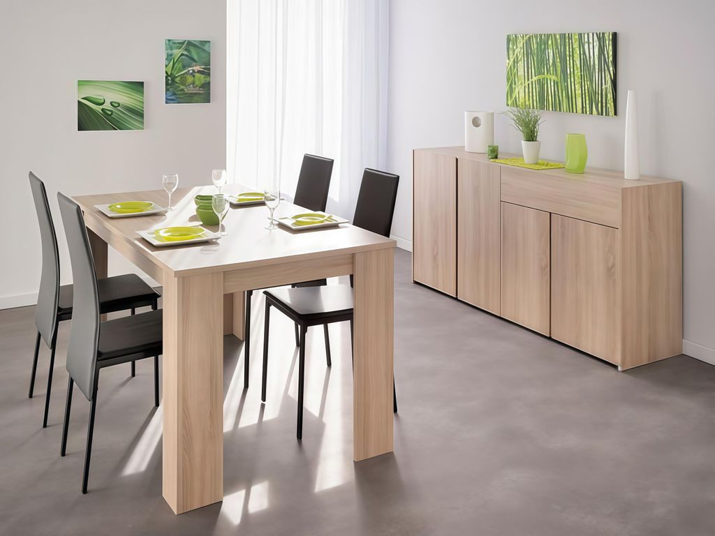 Kompaktes Esszimmer-Set Designer Holztisch 4x Sitzstühle Kommode