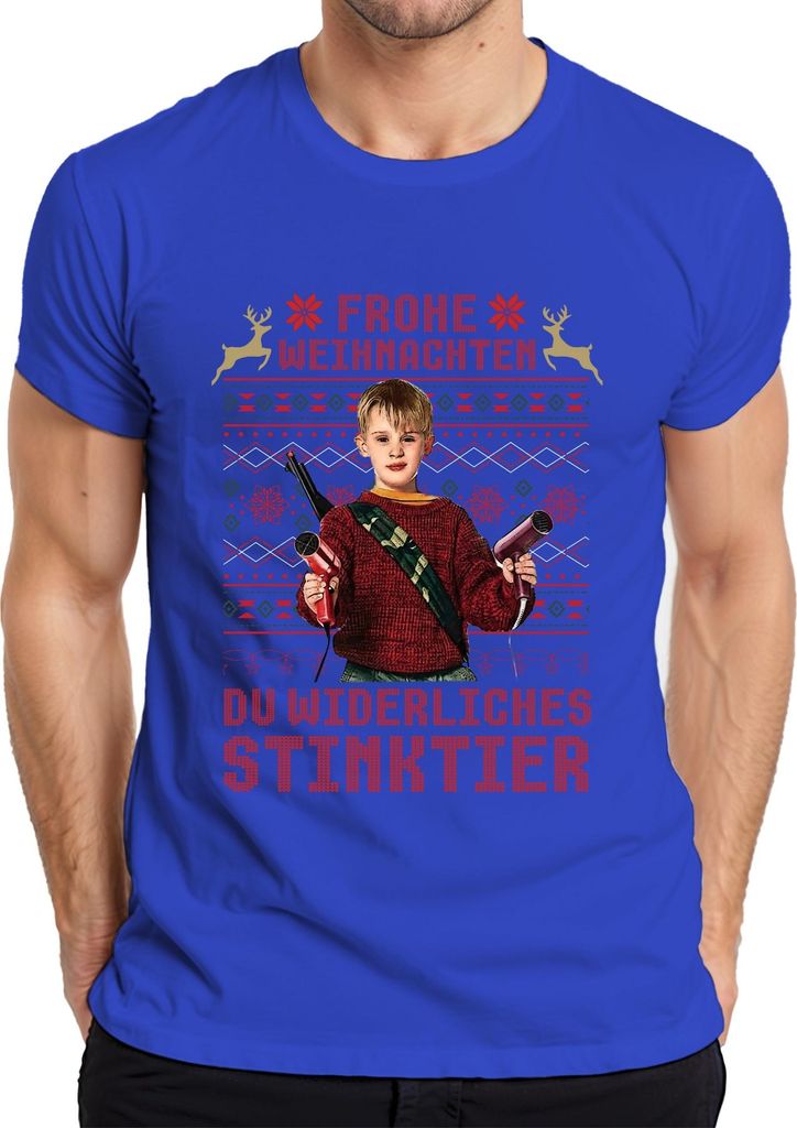 Frohe Weihnachten Du widerliches Stinktier Kevin Allein Zuhaus Herren T-Shirt, Blau, M