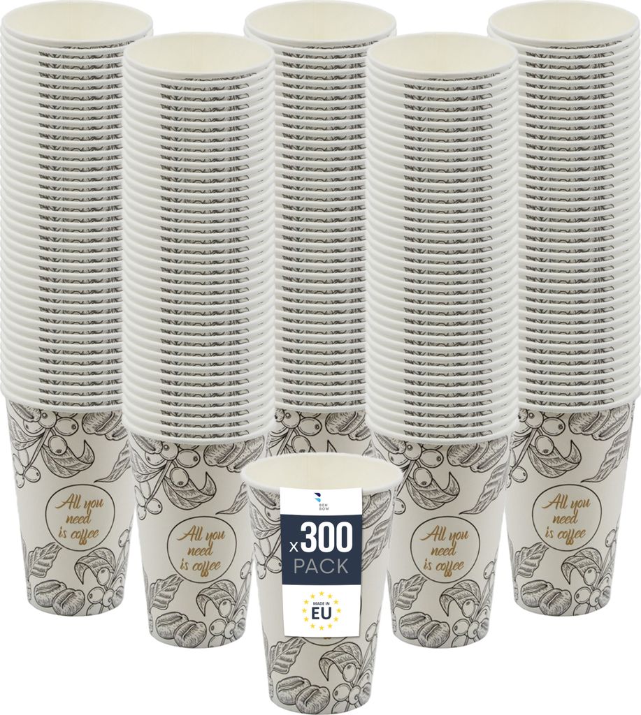 BenBow Kaffeebecher 400 ml x 300, Pappbecher zum Mitnehmen, Einwegbecher für Unterwegs, All You Need Is Coffee, Kaffee Becher für Büro und Kaffe...