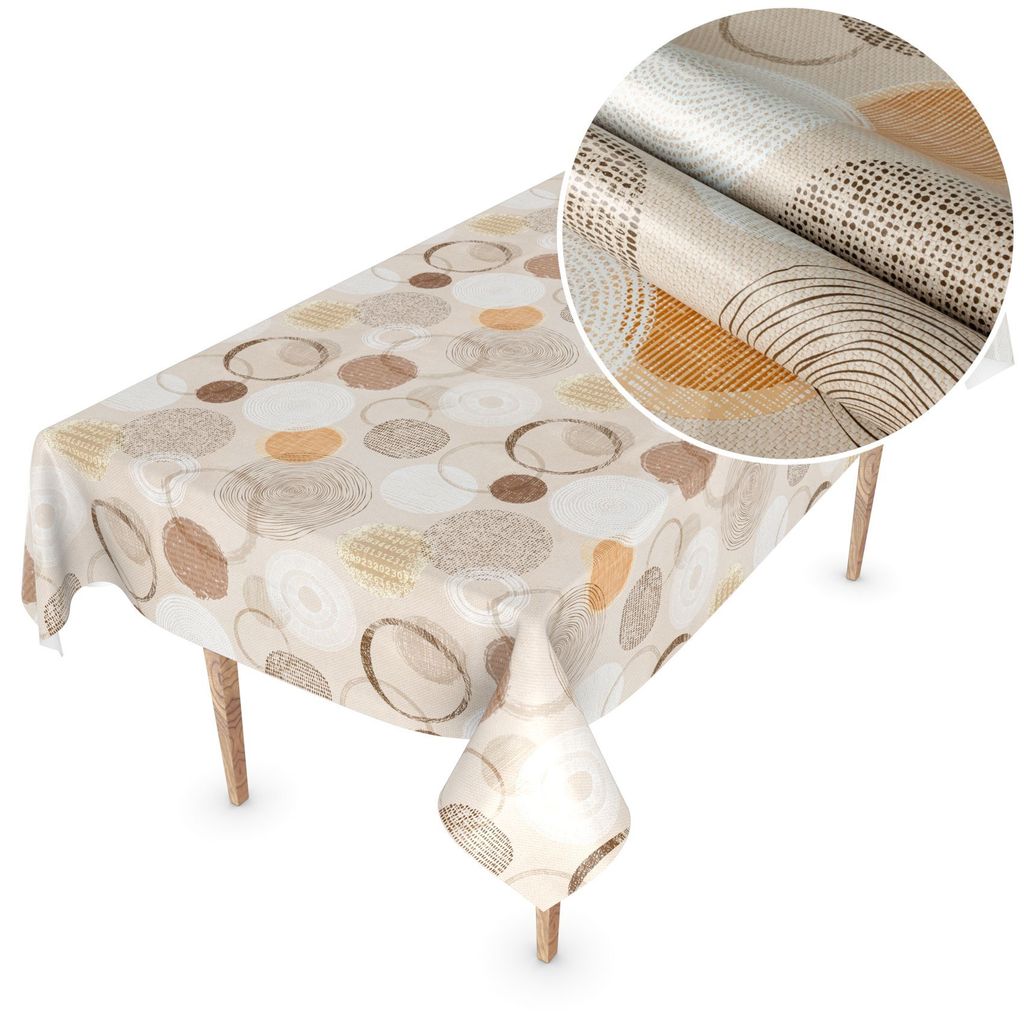 Tischdecke Wachstuch MIMOSA Ornamente Beige Robust Wasserabweisend Breite 140 cm Länge 220 cm