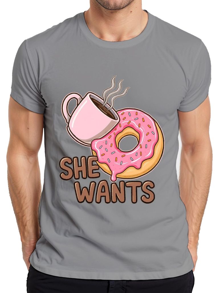 She Wants Donut Kaffee Geschenk Frau Geburtstag Frühstück lustig Herren T-Shirt, Grau, 3XL