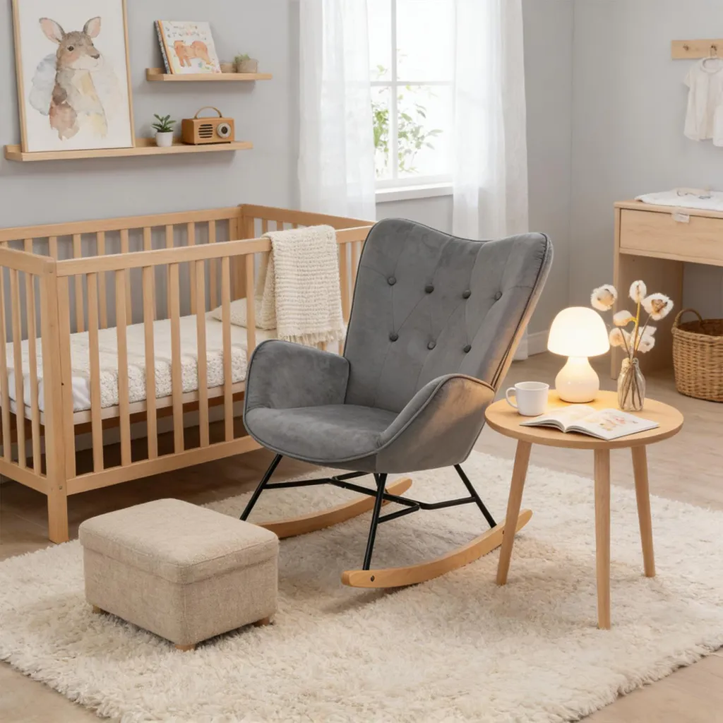 Fauteuil à bascule velours gris avec accoudoirs matelassés confort EPPING - 3