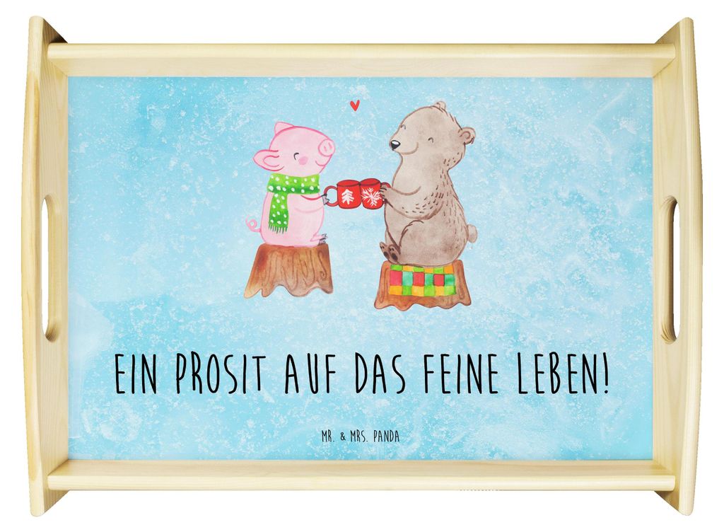 Mr. & Mrs. Panda Bett-Tablett Glühschwein Sause - Eisblau - Geschenk, Servier Tablett, Holztablett, Serviertablett, Servierplatte Holz, Sofa, Weih...