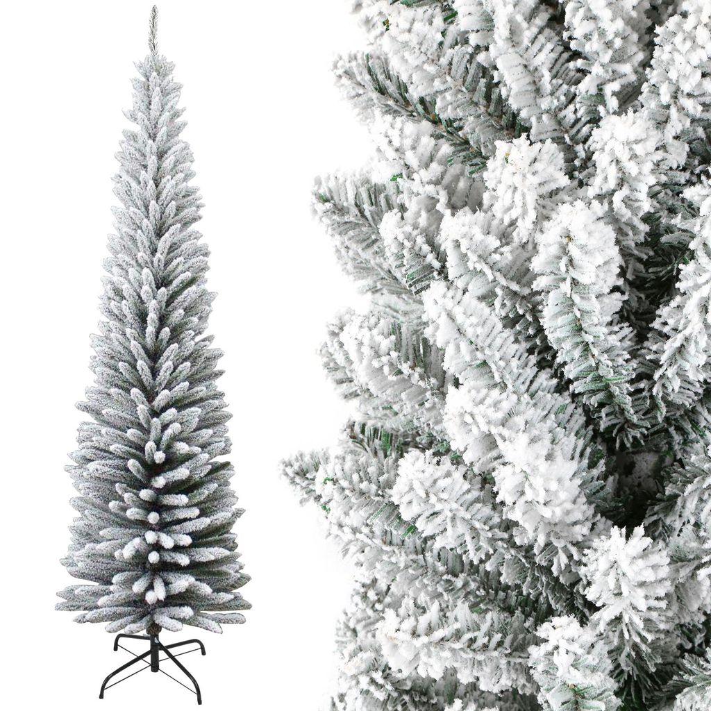 210cm Bleistift Weihnachtsbaum mit Schnee künstlicher Tannenbaum mit Metallständer