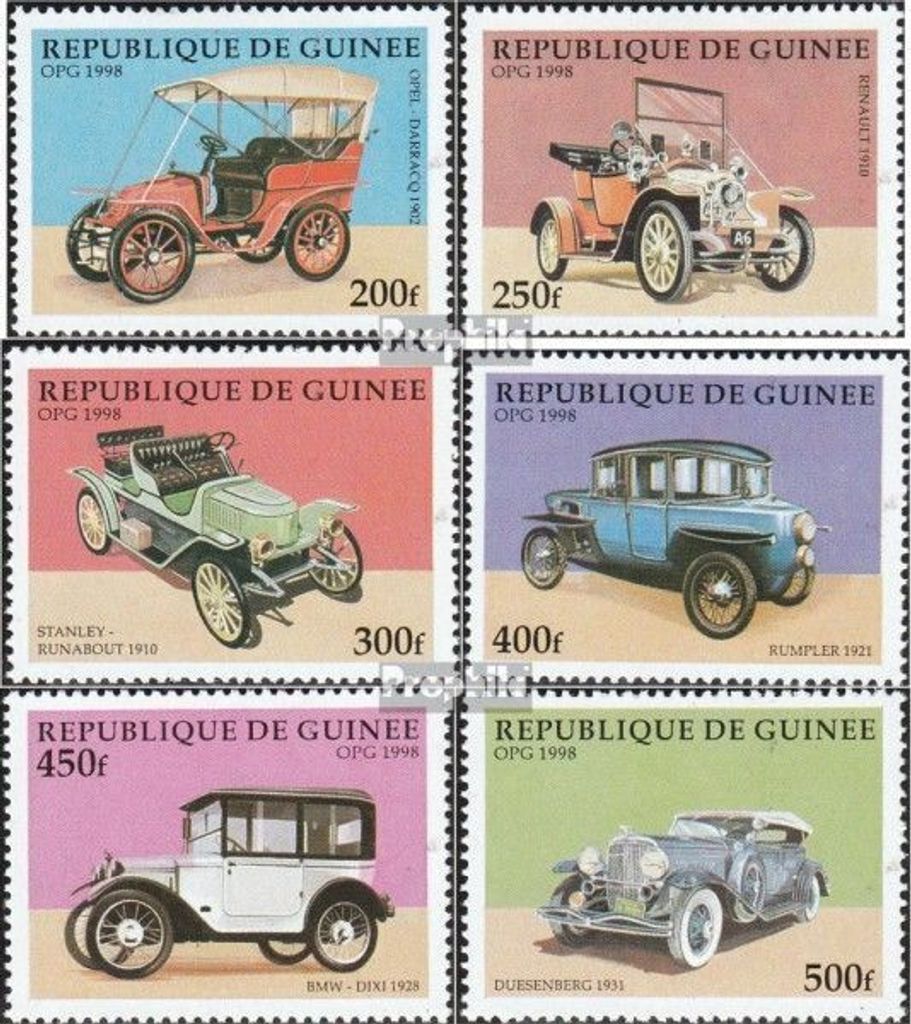 Briefmarken Guinea 1998 Mi 1797-1802 (kompl.Ausg.) postfrisch Alte Kraftfahrzeuge