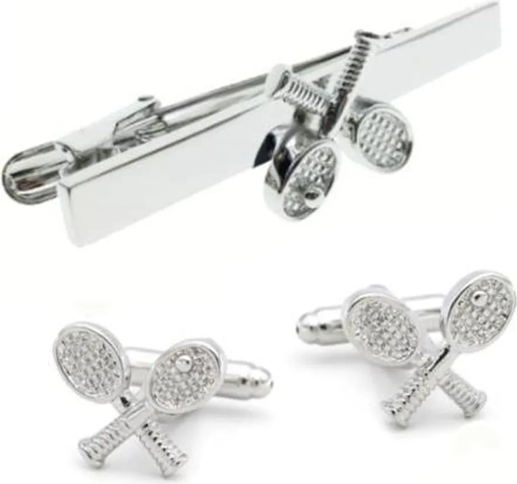 Parure boutons de manchette et pince à cravate tennis pour homme