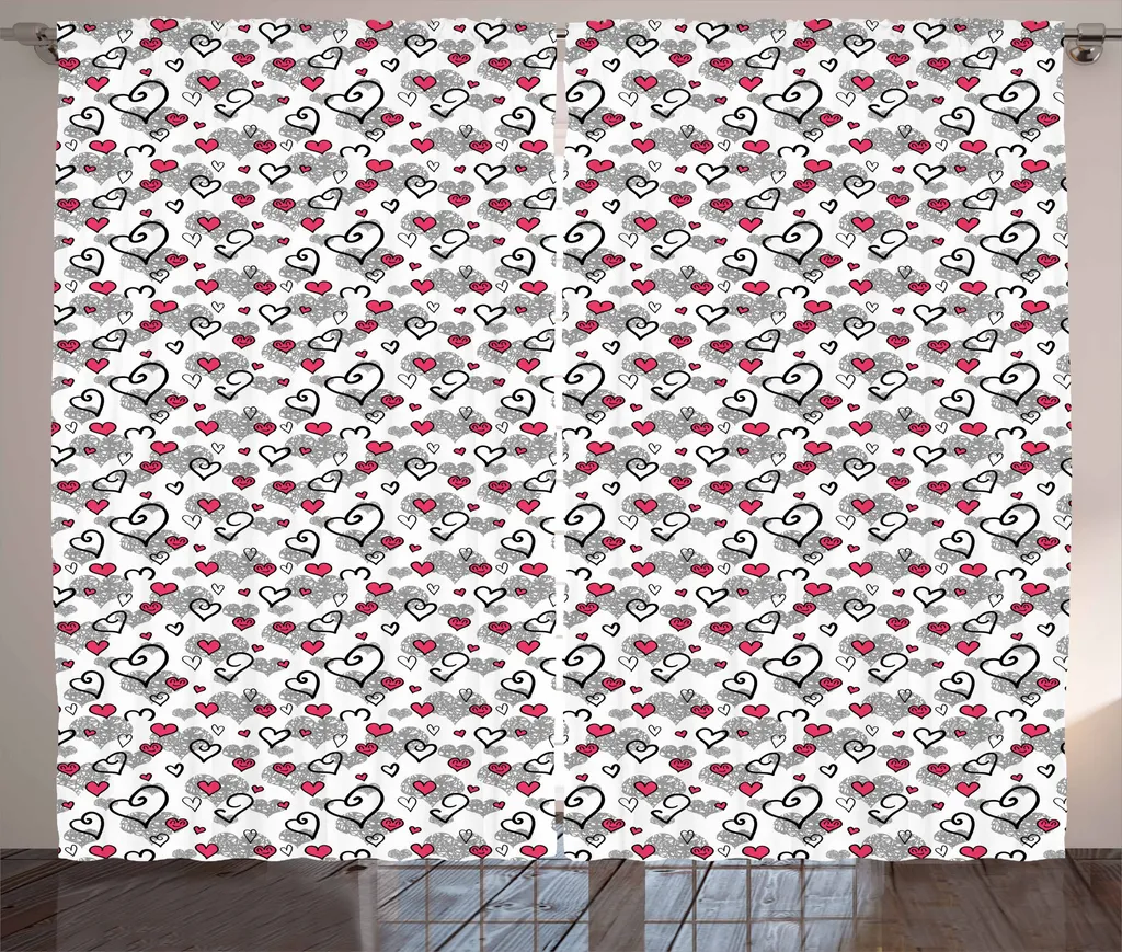 Tenda Camera Letto ABAKUHAUS Cuori Rosa Grigio: Lavabile e Resistente