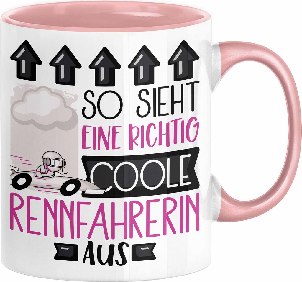 Rennfahrerin Geschenk Tasse Lustig Geschenkidee für Rennfahrerin Geburtstag So Sieht Eine Richtig Coole Rennfahrerin Aus Frauen Spruch (Rosa)