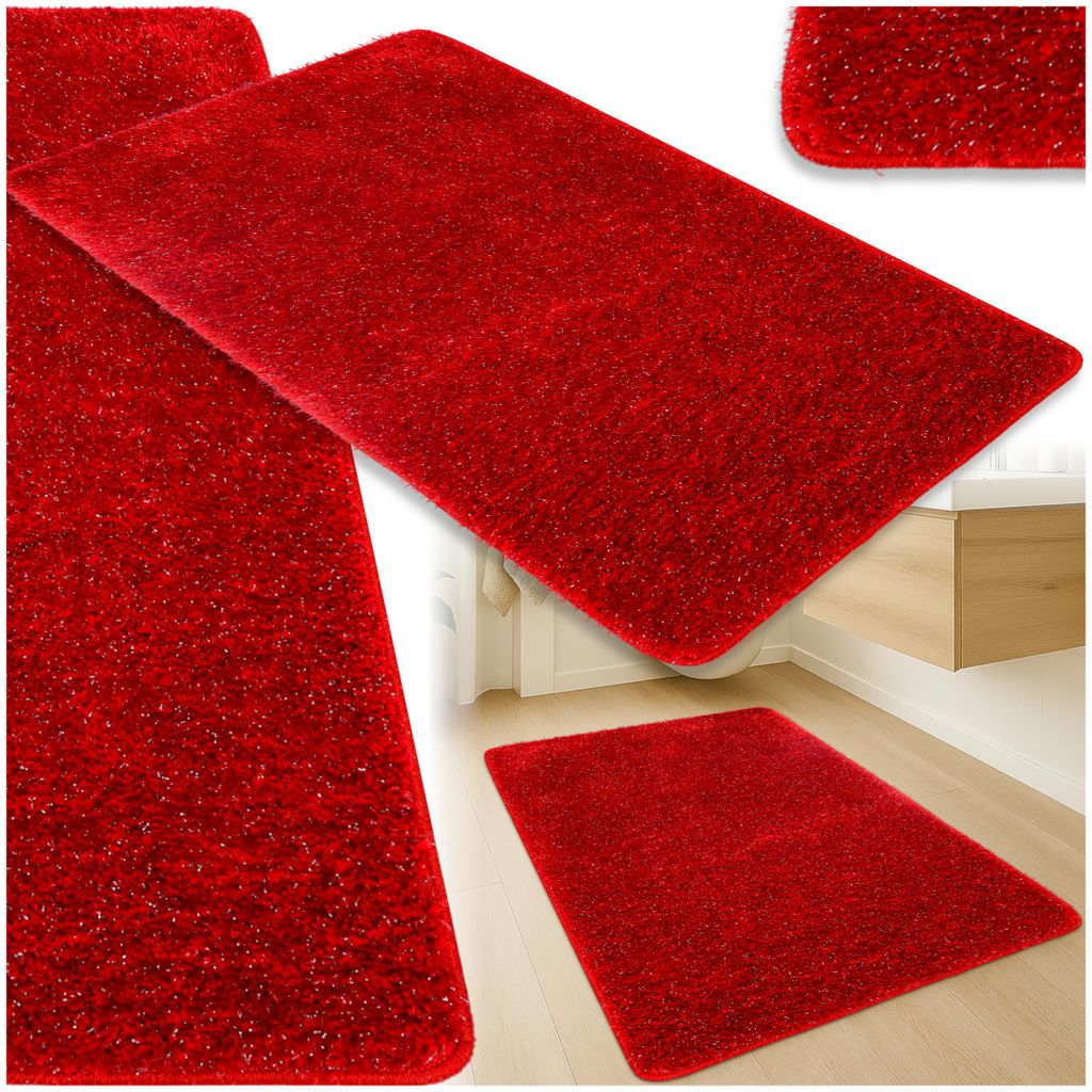 Badematte 50x80 cm Rot – Weicher & glänzender Badezimmerteppich, waschbar & für Fußbodenheizung geeignet, rutschfest