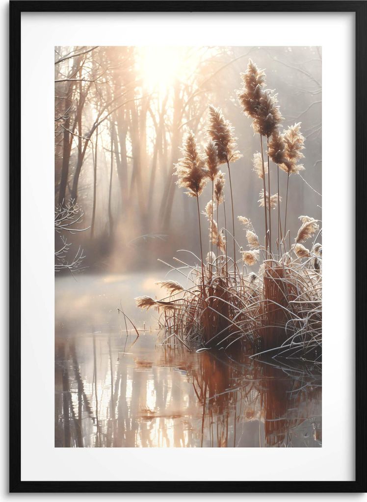 Beiges Poster mit Gras Schwarzes Bild im Rahmen 50x70 Dekoration für Wohnzimmer Büro