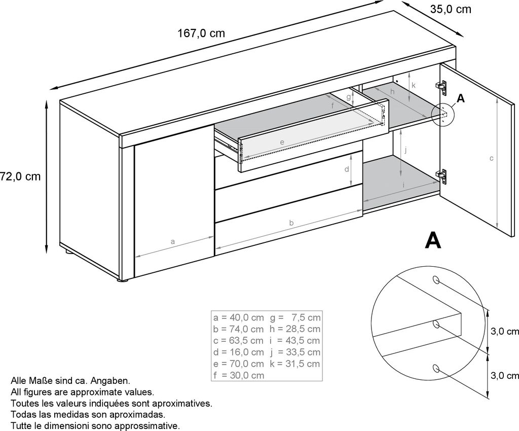 Vladon Sideboard Kommode La Paz,  Germany, Korpus in Weiß Produktbild 4