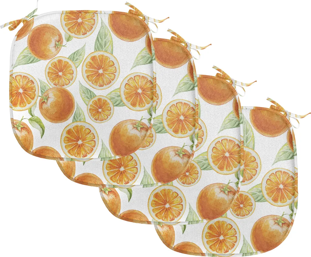 ABAKUHAUS Rivestimento naturale per sedie da sala da pranzo, Juicy Orange Fruits Art, Cuscino decorativo impermeabile con cinturini per sedie da cucina, 40 cm x 40 cm - confezione da 4, arancione verde chiaro