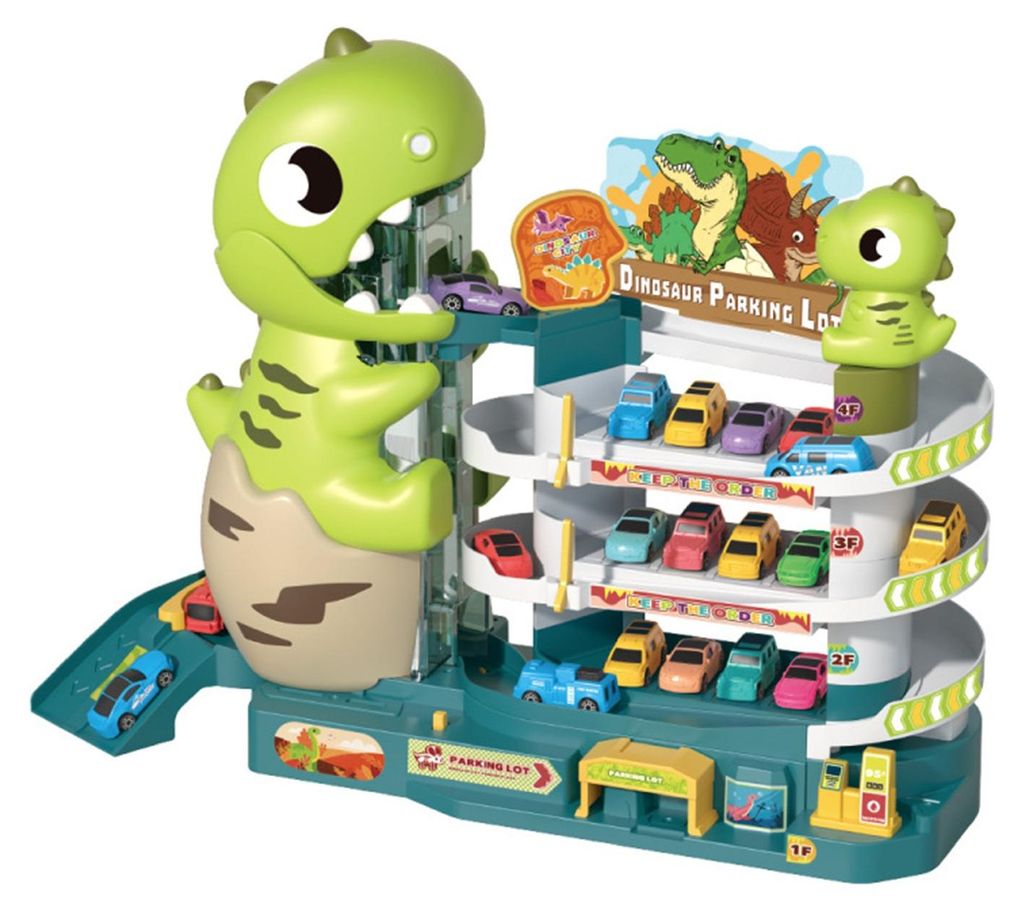 Dinosaurier Spielzeug Autorennbahn fuer Kinder Dino Autobahn mit 4 Auto Spielzeug und Schienen Dino Rennbahn von 3-14 Jahre Junge Maedchen Geburtst...