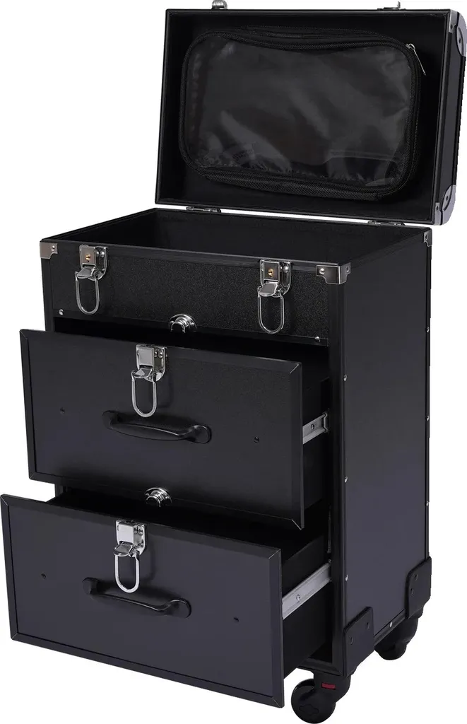 Rangement maquillage anti-choc en aluminium noir pour éviter la casse