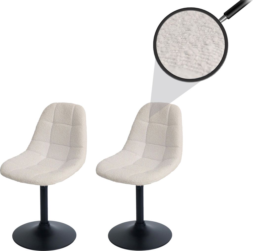 2er-Set Esszimmerstuhl HWC-A60, Küchenstuhl Stuhl Drehstuhl, Stahl Stoff/Textil Bouclé (450g/m²) beige