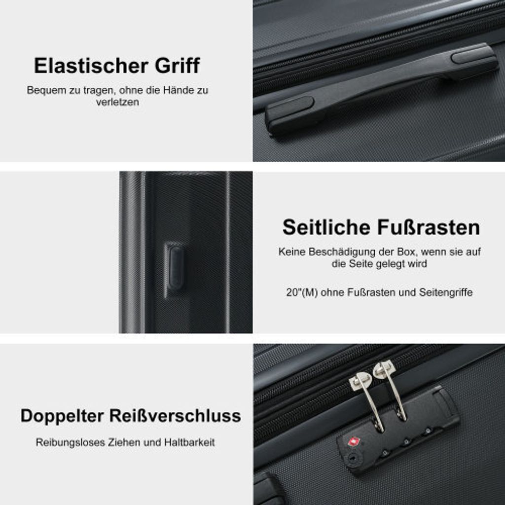AIORBER Koffer, 4 Rollen, Netztaschen, höhenverstellbare Teleskopstange, viel Stauraum,TSA-Zollschloss,für Reisen, Geschäftsreisen, 36x23x56cm,S...