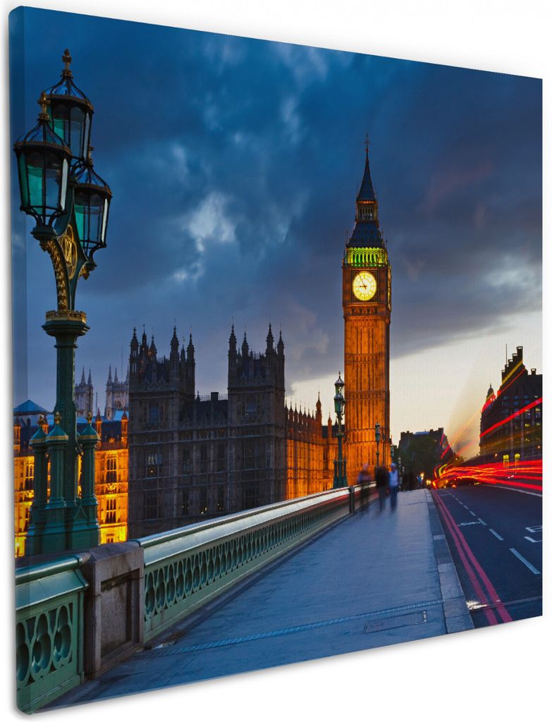 Wallario Premium Leinwandbild London- Big Ben bei Nacht in Größe 50 x 50 cm
