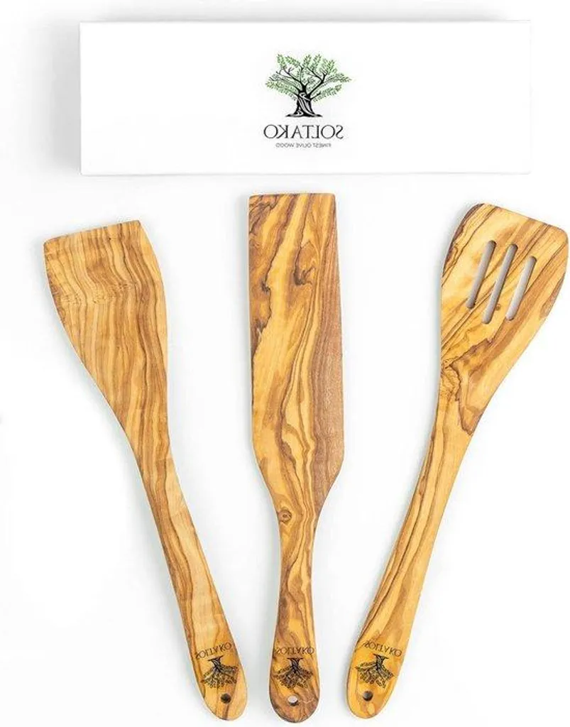 Louche en bois d'olivier pour soupe et service, lot de 3 louches 30 cm