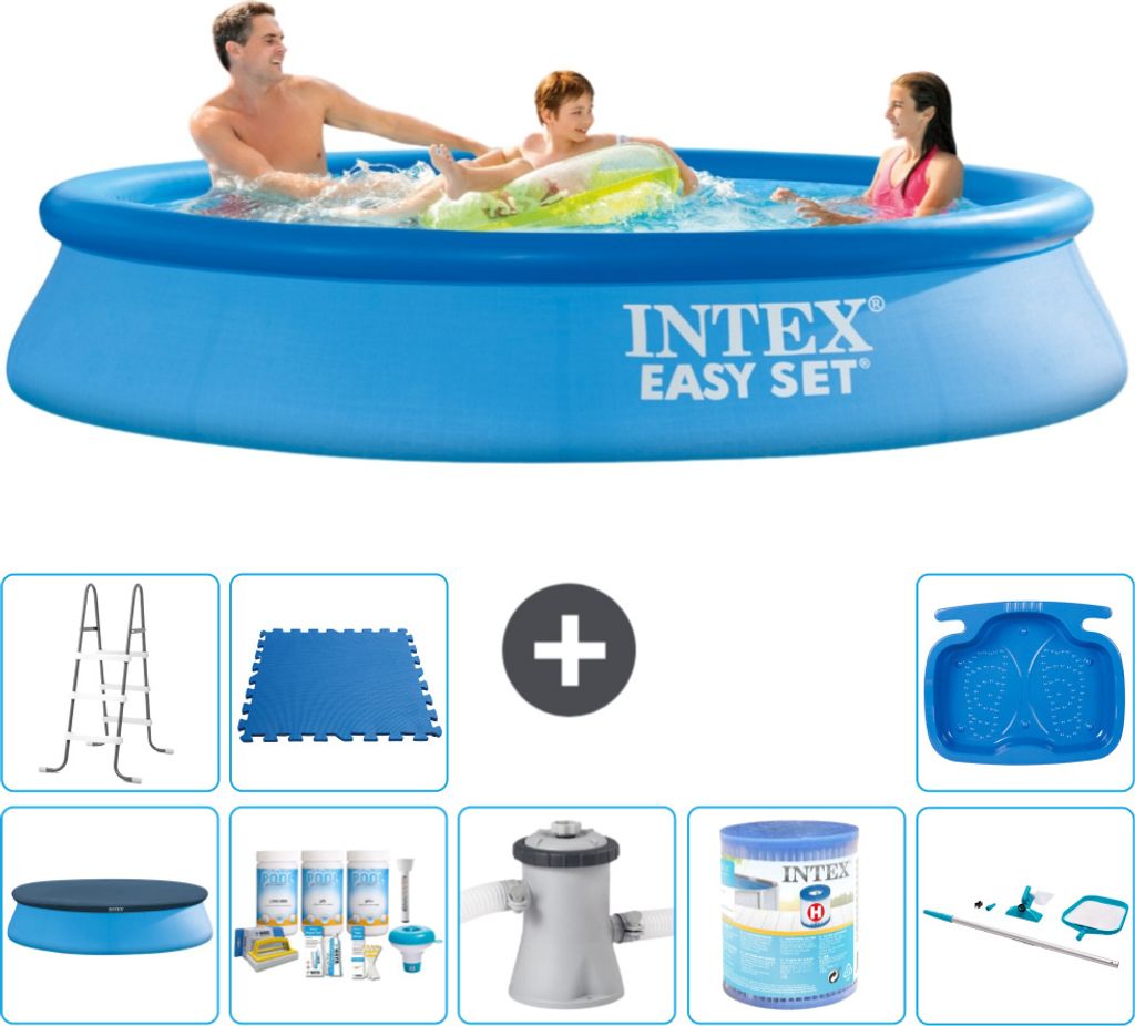 Intex runder aufblasbarer Easy Set-Pool – 305 x 61 cm – Blau – im Lieferumfang enthalten Abdeckung - Wartungspaket - Filterpumpe für Schwimm...