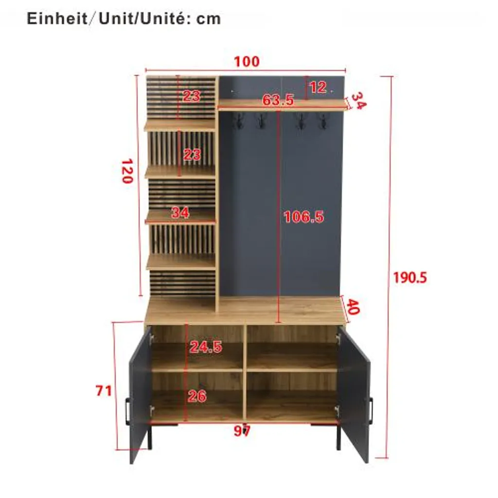 Meuble d'entrée noir et bois 100 cm AIORBER avec étagère à chaussures - 2