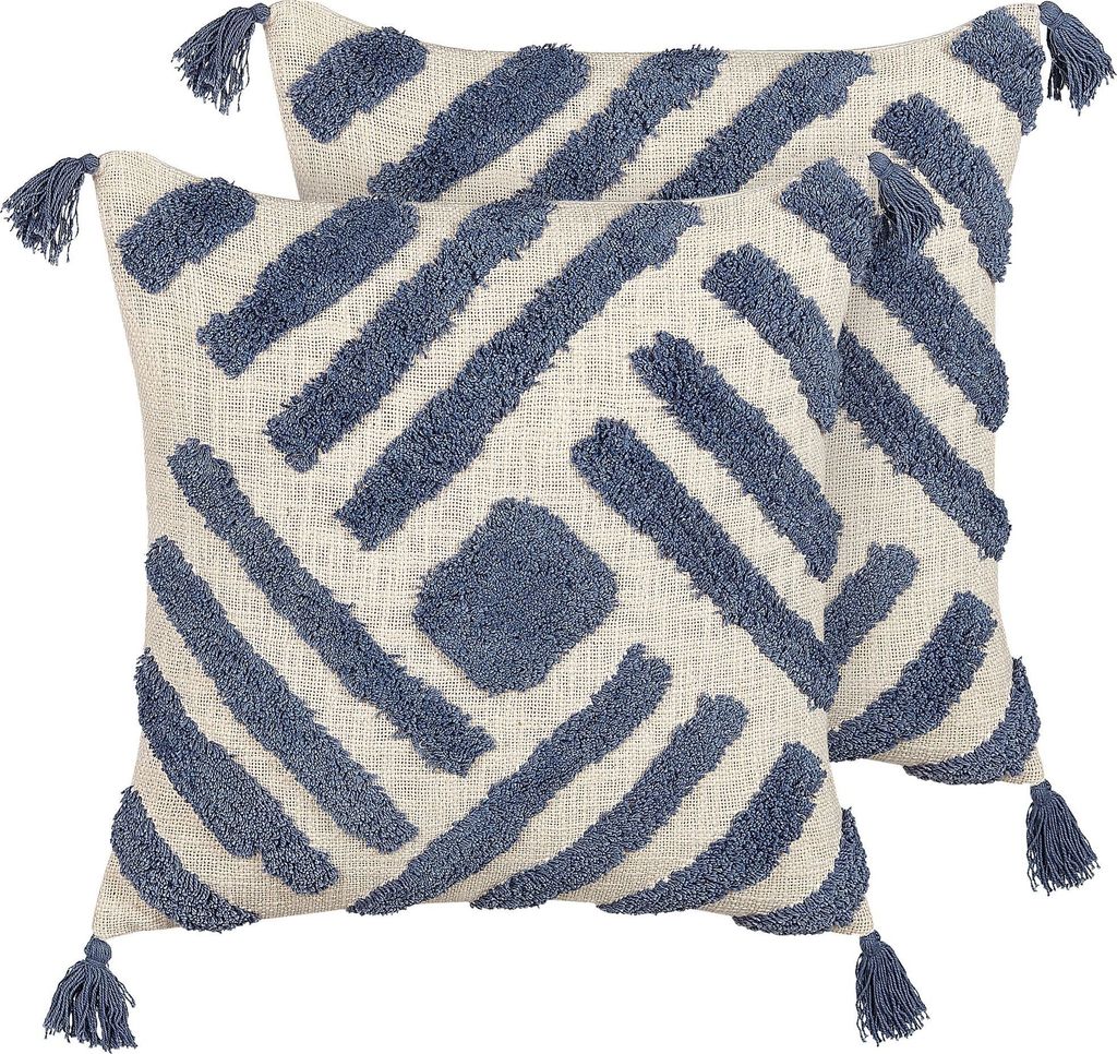 BELIANI Dekokissen 2er Set Hellbeige und Blau Baumwolle 45 Produktbild 