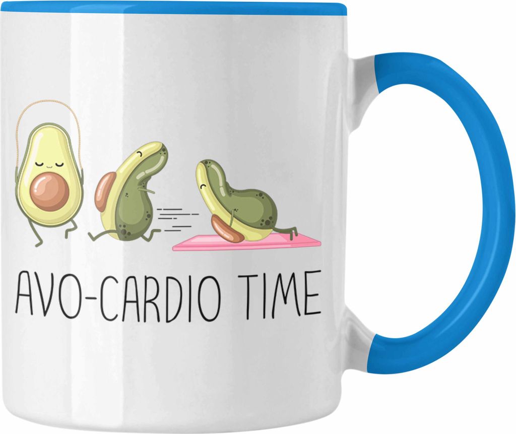 Trendation - Lustige Fitness-Tasse "Avo-Cardio Time" Lustiges Geschenk Fitness-Enthusiasten (Blau)
