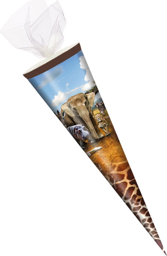 Schultüte / Zuckertüte / 35cm / rund / Tüllverschluss / "Safari"