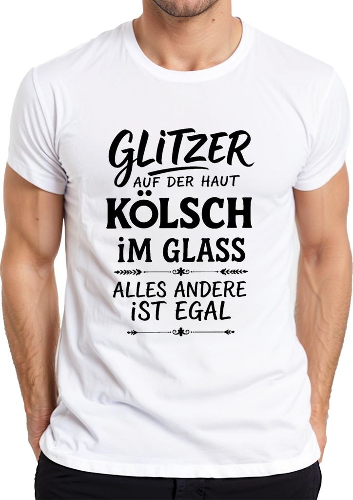 Kölsch Glitzer auf der Haut im Glas Lustig Köln Geschenk Herren T-Shirt, Weiß, 3XL