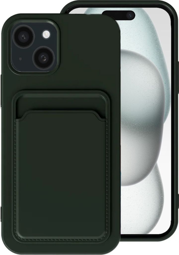 Smartphonica Phone Case Passend für iPhone 15 mit Kartenhalter - TPU Backcover mit Kartenfach - Dunkelgrün