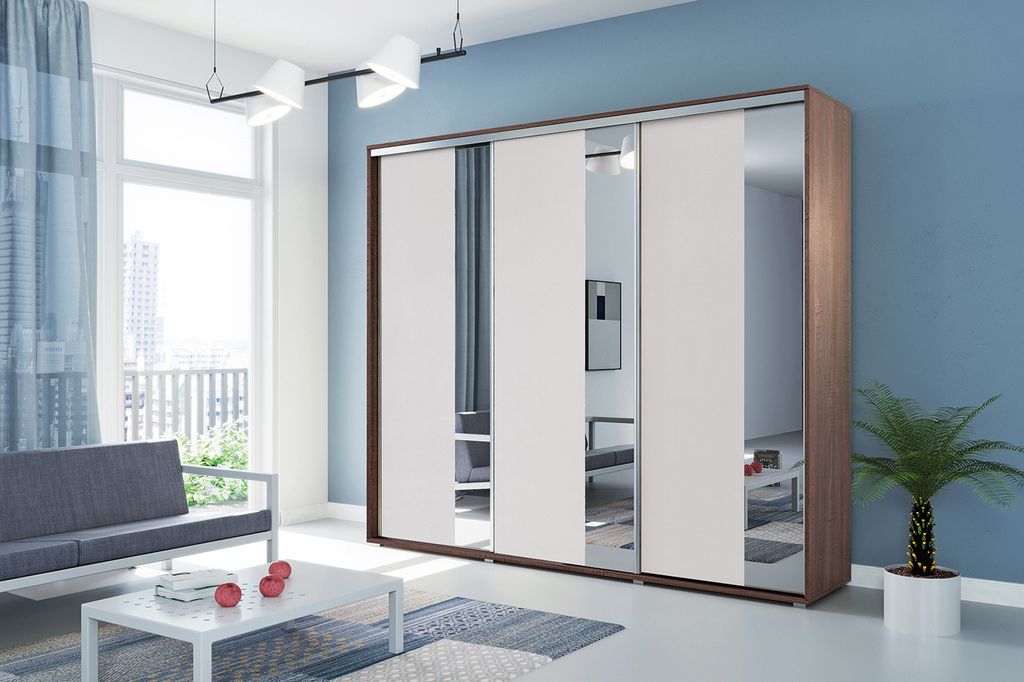 Dreitüriger Kleiderschrank 250/215 MARCO – Schokoladenbraun/Weiß