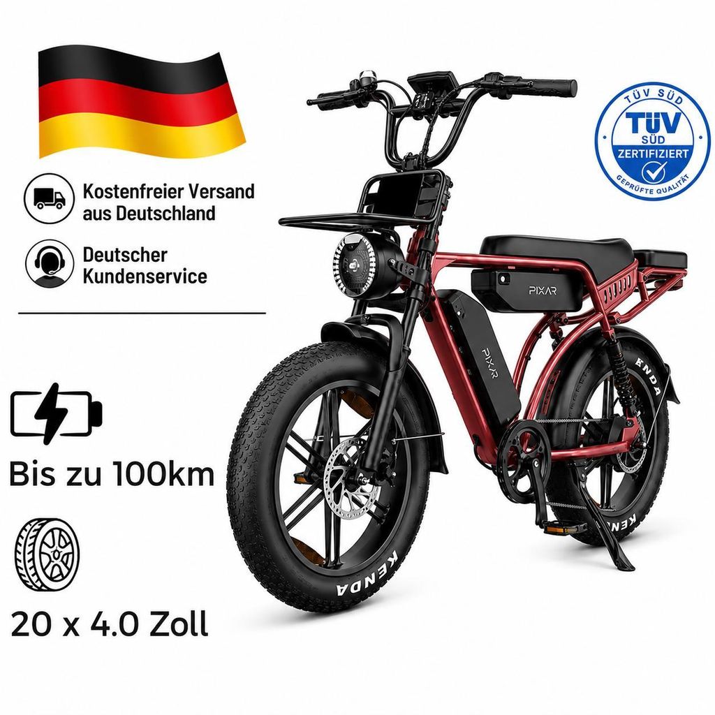 PIXAR M9 E-Bike 48V 17,5Ah Akku (100km), 250W Heckmotor, Produktbild 