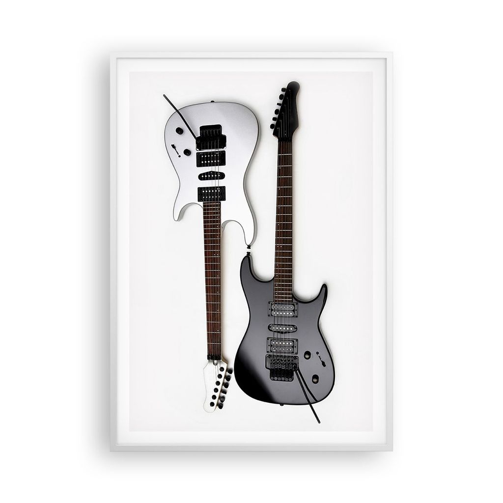 Gerahmtes Poster - Weißer Rahmen - E-Gitarren Streicher Musikinstrument - 70x100 cm - Wand Bild - Wanddeko - Wandbilder - Wandposter - Bilderrahme...