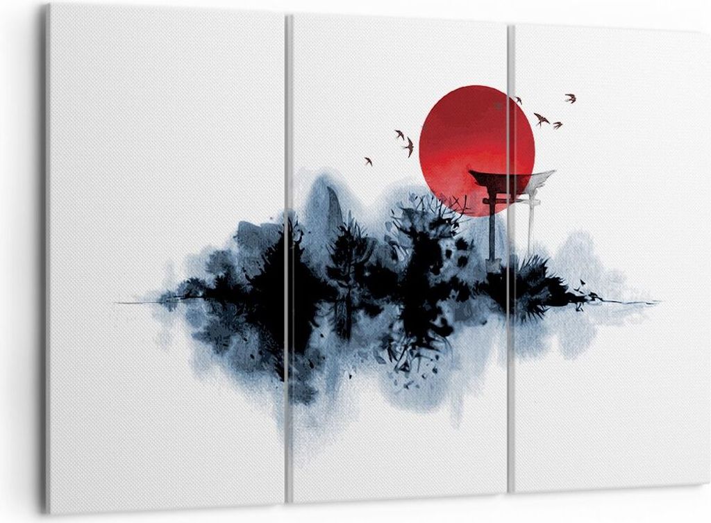Bild auf Leinwand - Leinwandbild - 3 Teile - Rot Sonne Tor - 105x70cm - Wand Bild - Wanddeko - Wandbilder - Leinwanddruck - Bilder - Wanddekoration...