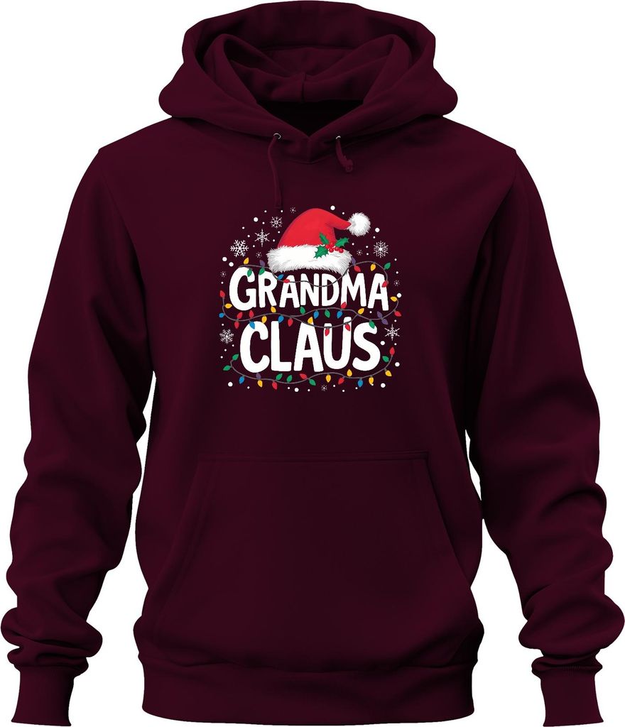Grandma Claus Oma Weihnachten Lichterkette Schneeflocken Geschenk Uni Hoodie Kapuzenpullover, Burgundy, XXL