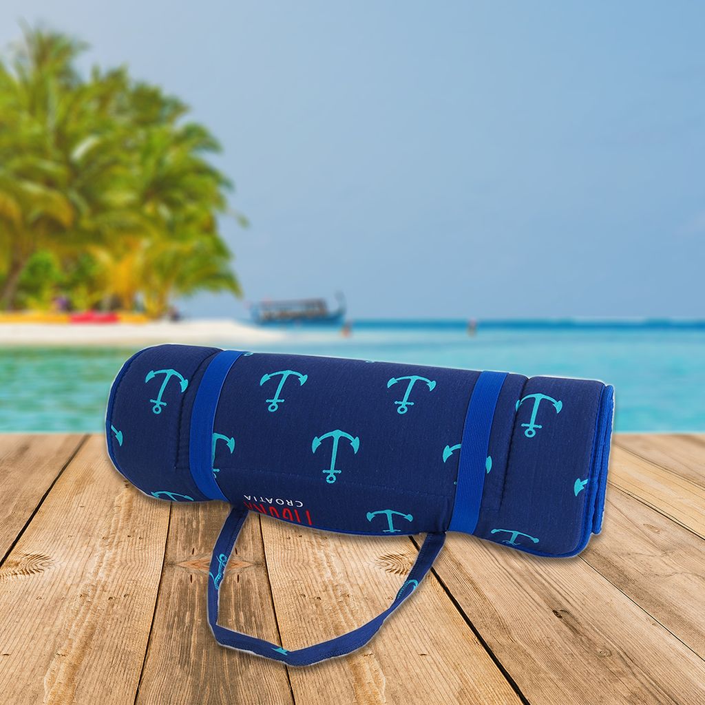 Rollbare Strandmatte Anker blau