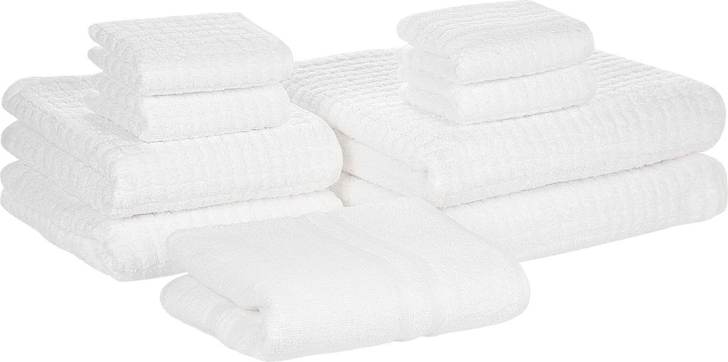 BELIANI Badehandtuch Set mit Badematte 9-teilig Weiß Baumwolle Frottee Handtücher in verschiedenen Größen Badteppich Bad Ausstattung Accessories