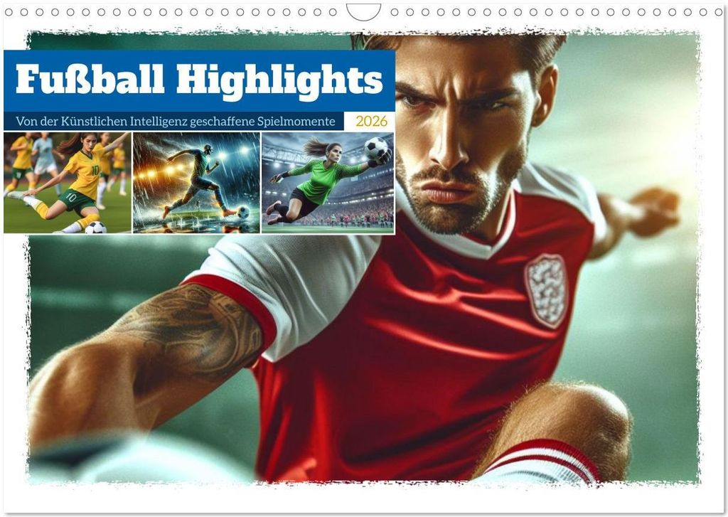 Fußball Highlights - Von der KI geschaffene Spielmomente (Wandkalender 2026 DIN A3 quer), CALVENDO Monatskalender