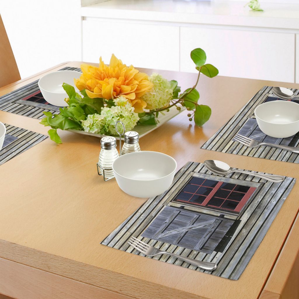 ABAKUHAUS Land Platzmatten, Original Holzfensterläden im historischen Dorf Bild Cottage Theme Print, Tiscjdeco aus Farbfesten Stoff für das Esszi...