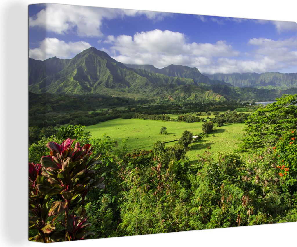 OneMillionCanvasses - Leinwandbilder - 140x90 cm, Grüne Landschaft auf Hawaii, Wandbilder Kunstdruck Wanddekoration - Foto auf Leinwand - Gemäl...