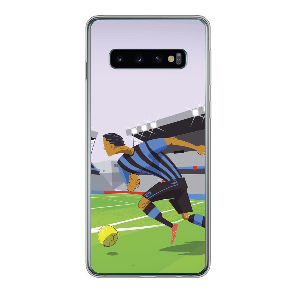 MuchoWow Handyhülle Schutzhülle Hülle für Samsung Galaxy S10 Eine Illustration von Spielern, die in einem Stadion Fußball spielen - Junge - ...