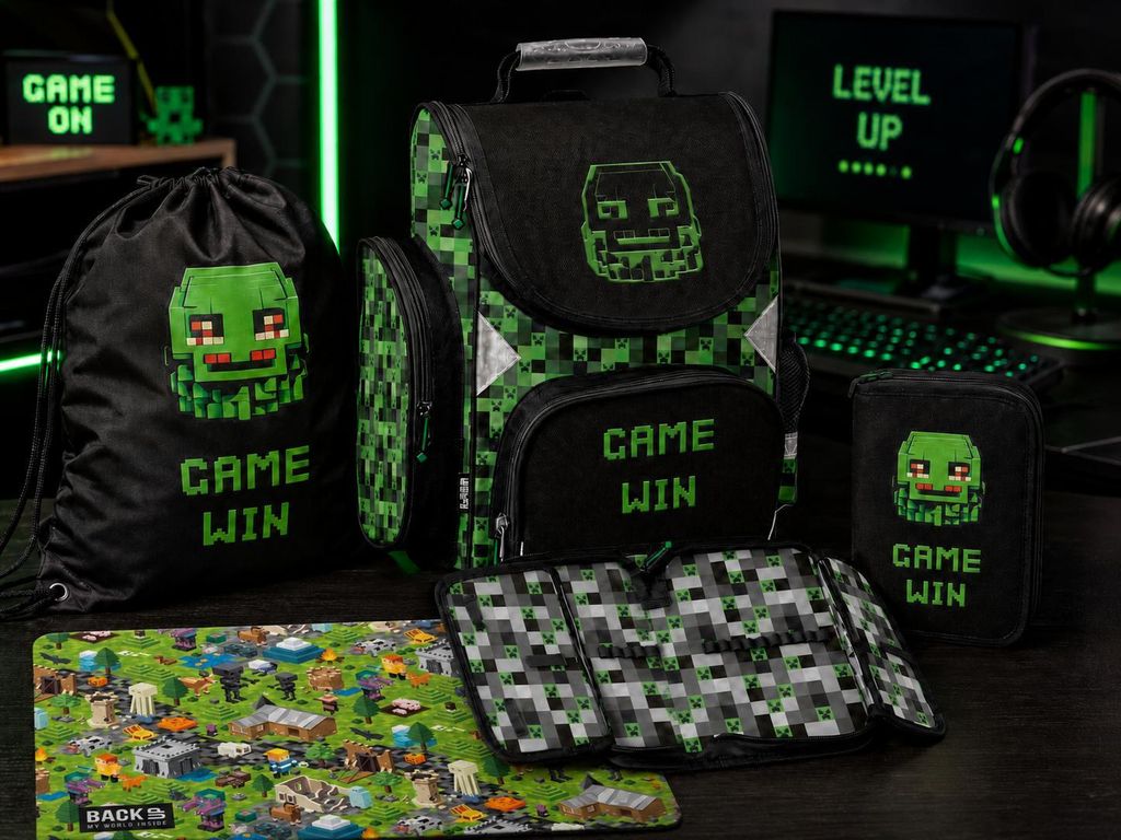 Zaino scolastico MINECRAFT in 4 pezzi, zaino ergonomico Immagine del prodotto 
