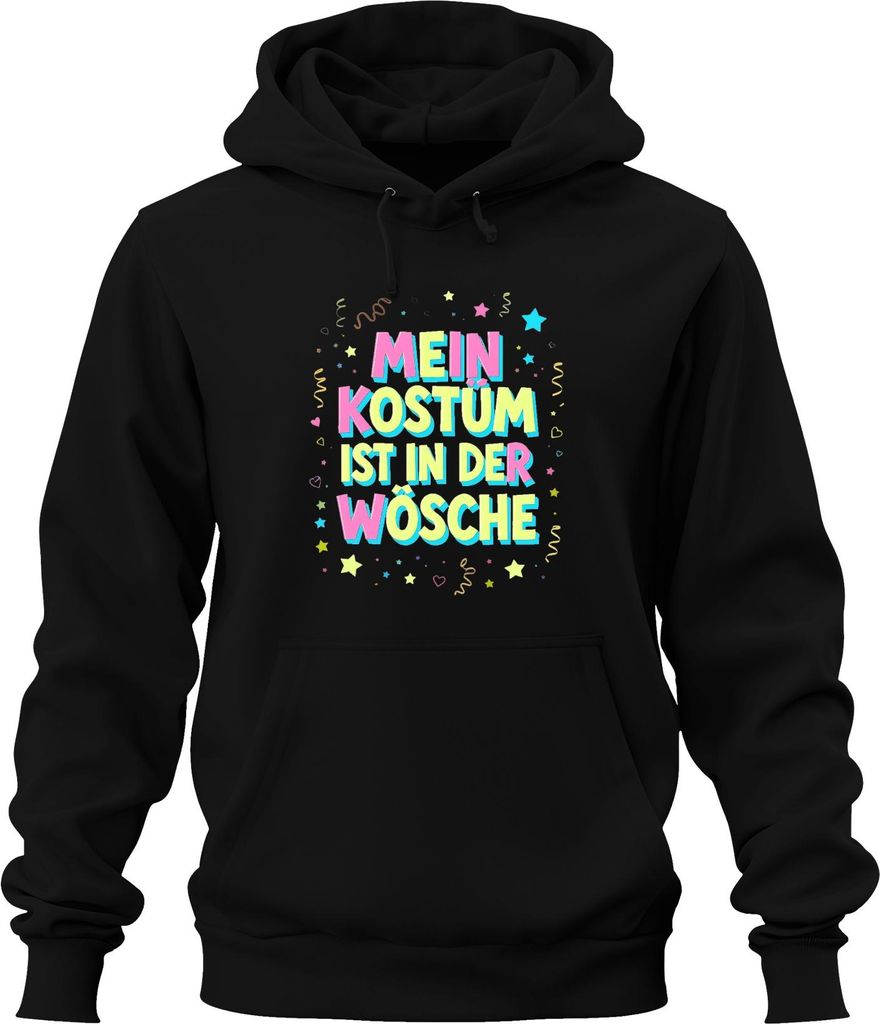 MEIN KOSTÜM IST IN DER WÖSCHE Karneval Fasching Halloween Lustig Uni Hoodie Kapuzenpullover, Schwarz, XL