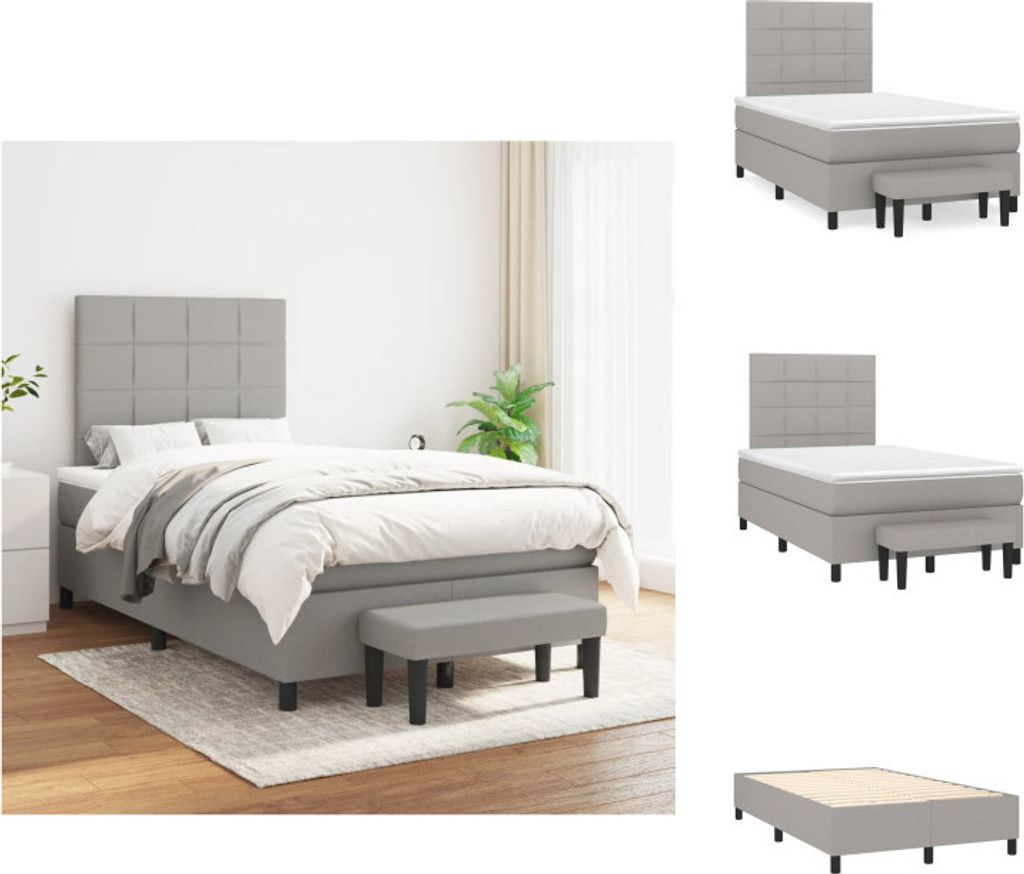 vidaXL Boxspringbett mit Matratze Hellgrau 120x200 cm Stoff - Betten & Bettgestelle