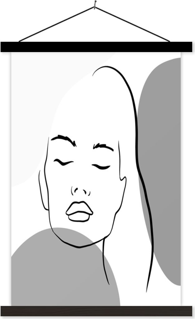 MuchoWow Textilposter Zeichnung - Frau - Schwarz - Weiß 40x60 cm mit schwarzem Rahmen - Wanddekorationen