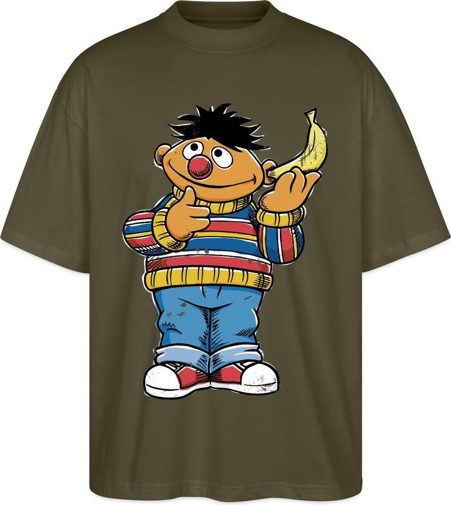 Spreadshirt Sesamstraße Ernie Mit Banane Pose Lustig Used Look Oversize Uni T-Shirt, 3XL, Khaki